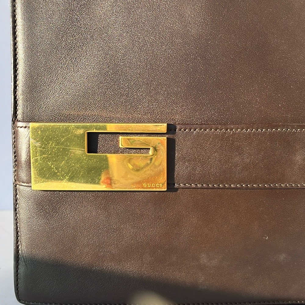 Auth. Vintage Gucci By Tom Ford Era Leather Shoulder Handbag ~ in Dark Brown - Picture 11 of 16